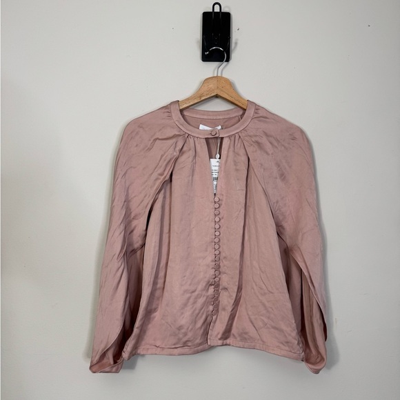 Jonathan Simkhai Audrey Fluid Satin Button-Up Blouse Cape NWT - Picture 12 of 13